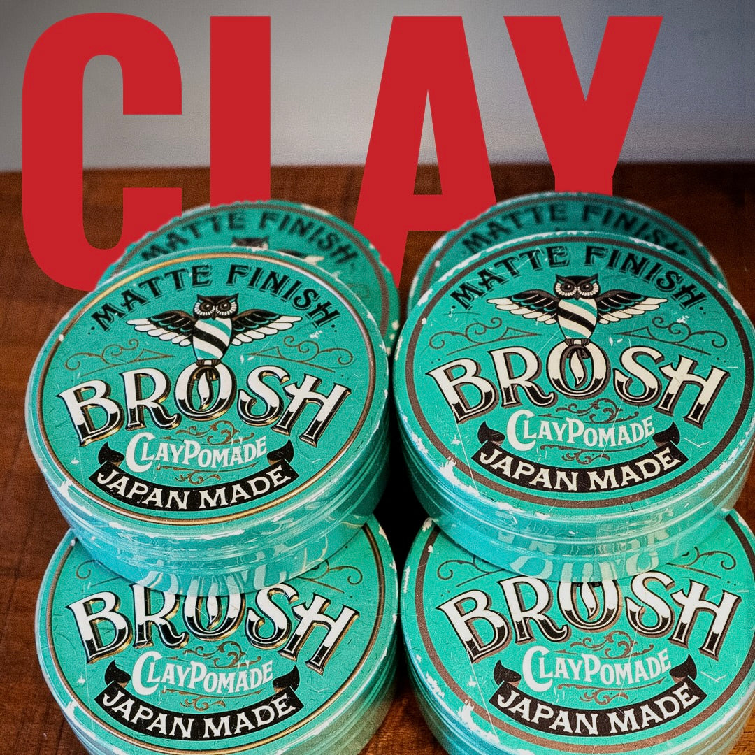 BROSH Matte Finish Clay Pomade bottle available at Denim & Smith Barbershops in Calgary Alberta