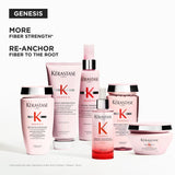 Kérastase hair care products with pink and red packaging on a white background