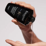 Person pouring "Kérastase Densifique thickening hair care collection – shampoo, conditioner and mask for fine and thinning hair