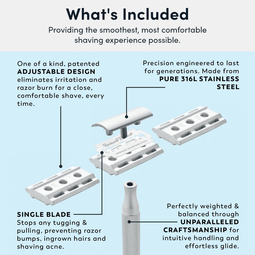 6S Adjustable Stainless Steel Safety Razor by Rockwell